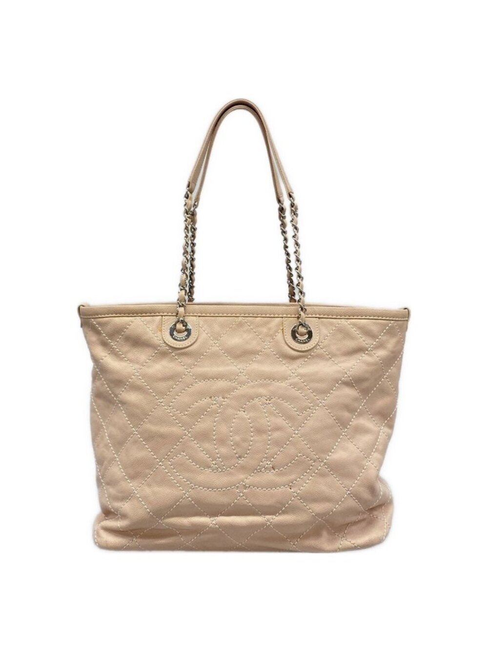 Chanel Shoulder Bag Wild Stitch Beige Chain Silver